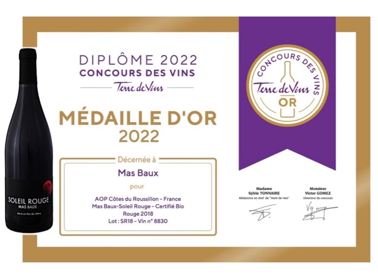 Soleil Rouge, médaillé d’or Terre de Vins 2022